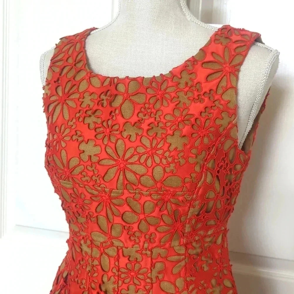 Lela Rose Persimmon Orange Laser Cut Sheath Dress - Picture 3 of 7